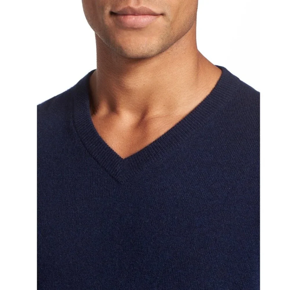 Nordstrom Men’s Shop Cashmere V-Neck Pullover in Navy, size Large, Oversize